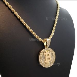 Bitcoin pendant with rope chain, gold bling